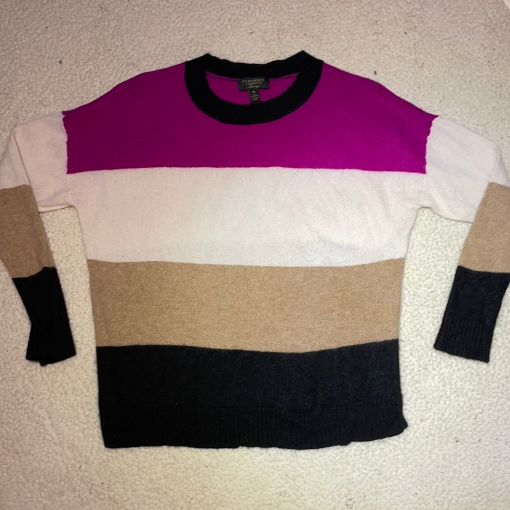 Charter Club Luxury 100% Cashmere Crew Neck Stripe Sweater XL